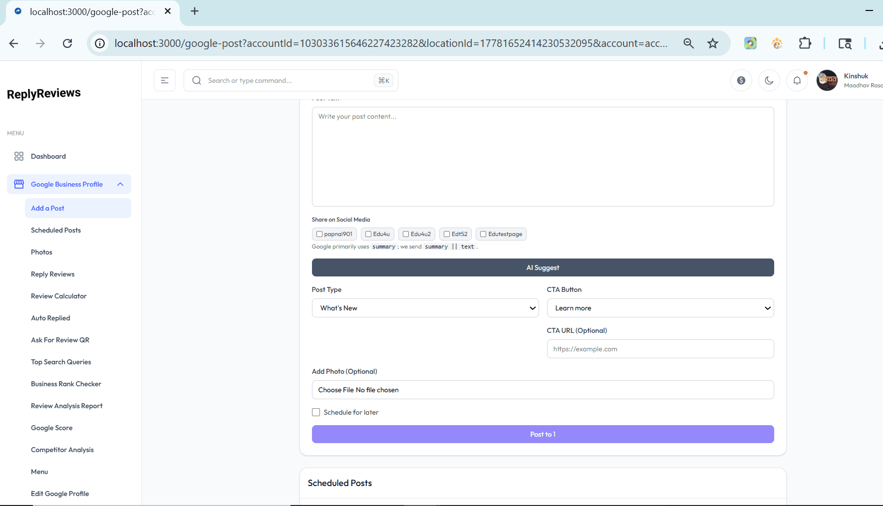 GMB Post AI Generator Dashboard
