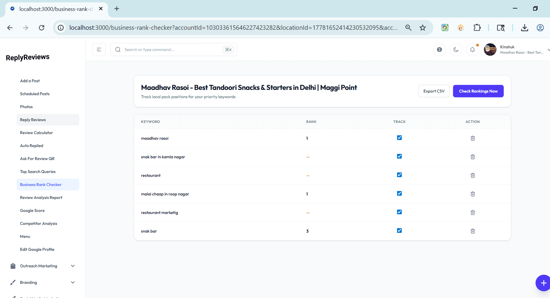 Google Business ranking tracker
