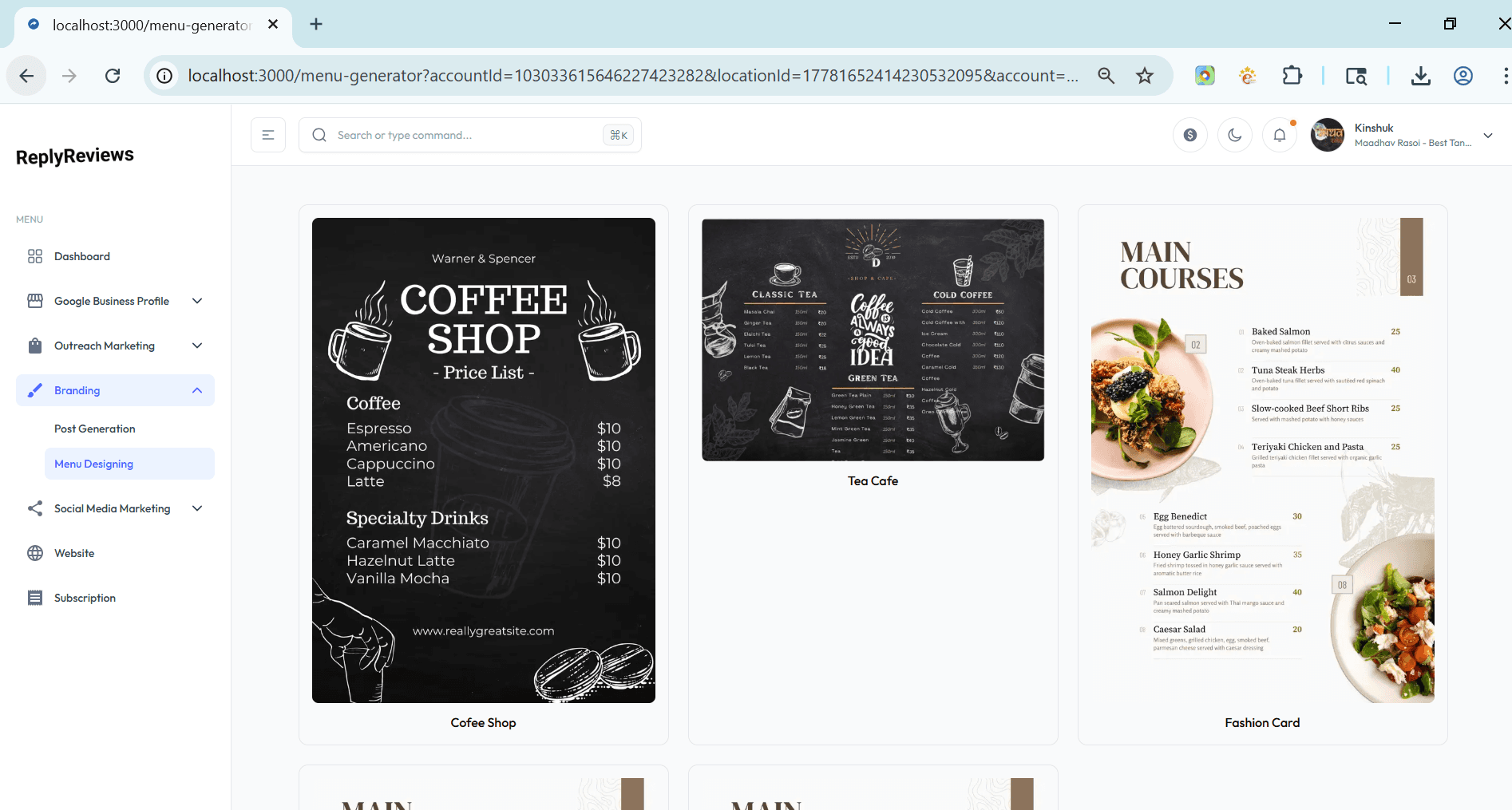 AI generated menu card